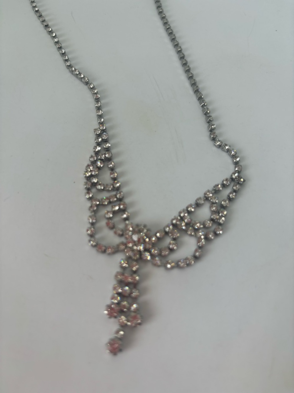 Vintage Silver Crystal Drop Necklace - Picture 2 of 8